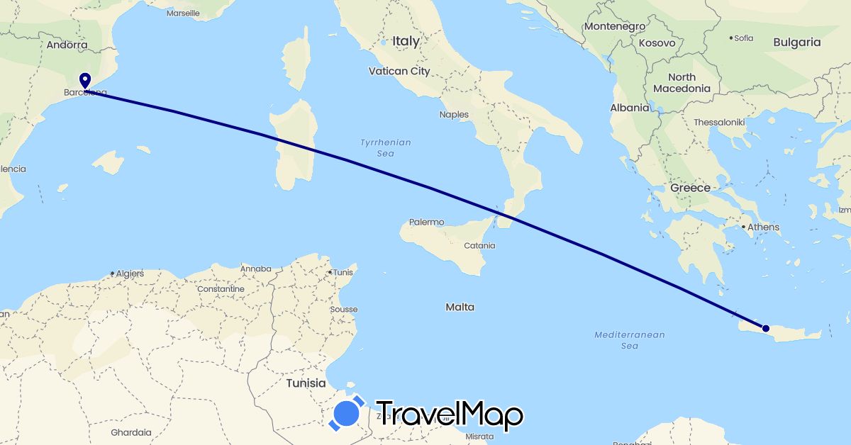 TravelMap itinerary: driving in Spain, Greece (Europe)